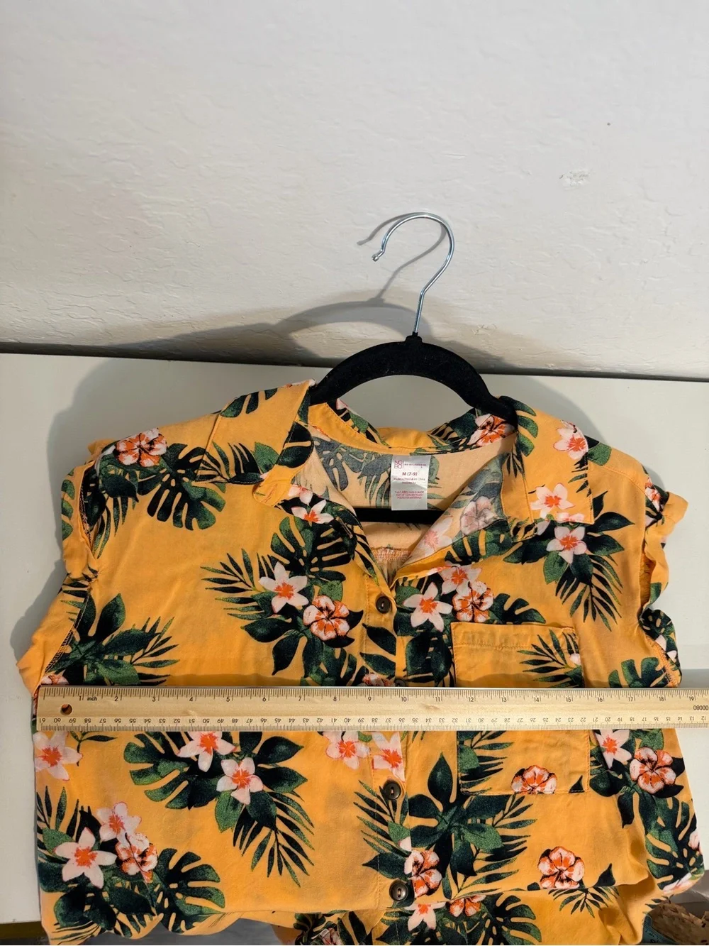 No Boundaries Top 2PC Peach Tropical Rayon Tie Front Button Up Size M (7-9)